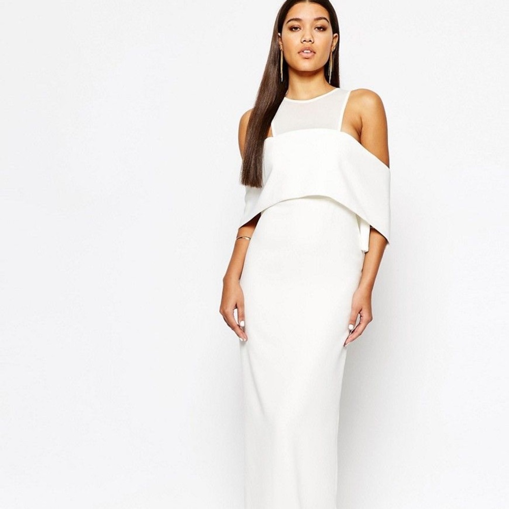 Cold Shoulder Wedding Dress Mesh Overlay